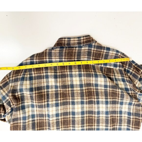 XL Vintage 80s Wool John Henry Camel Cigarette Collab Flannel Shirt Brown Plaid - Picture 7 of 8
